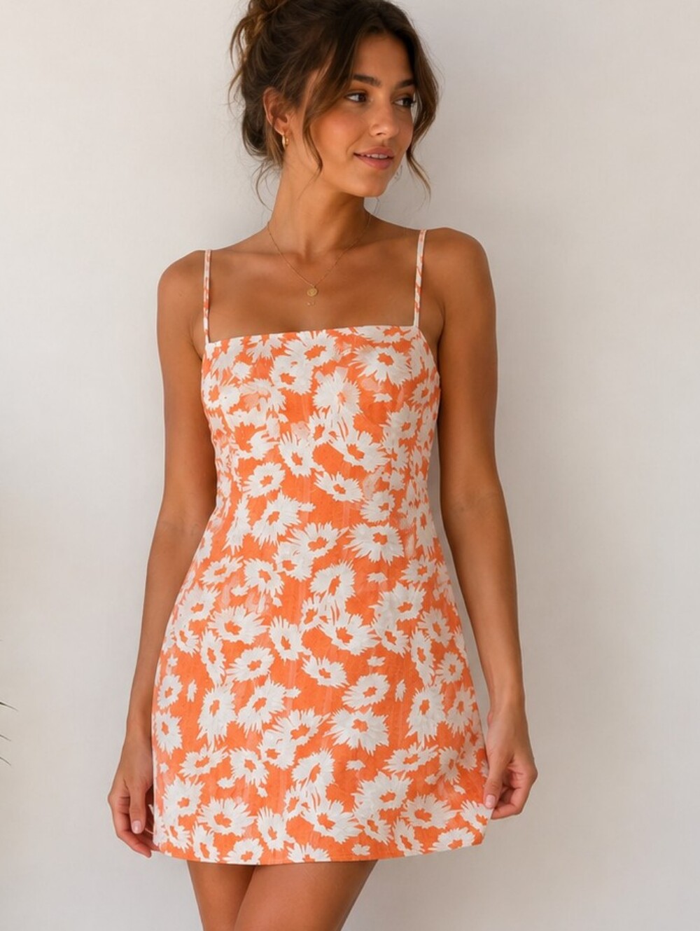 Olivaceous Orange White Floral Open Back Mini Dress Cottagecore Summer Sundress